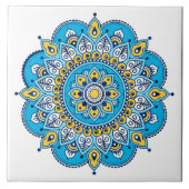 Die Keramik ist blau und gelb. Fliese (Vorderseite)