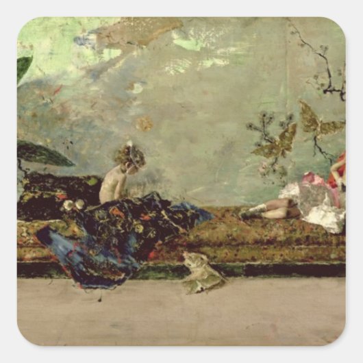 Die Kinder der Maler im japanischen Salon Quadratischer Aufkleber (Vorderseite)