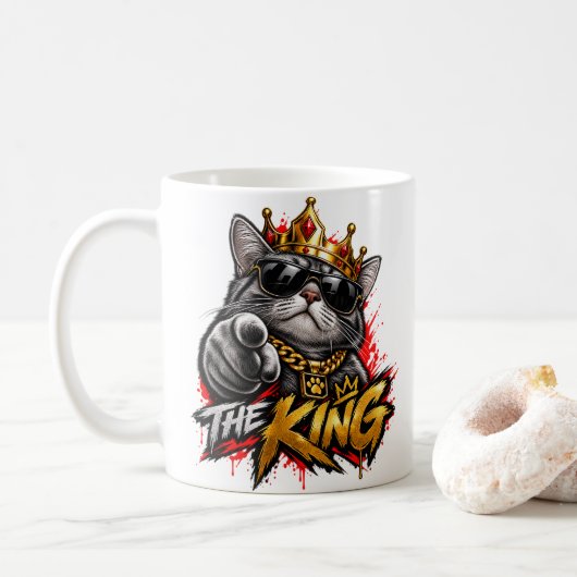 Die King Cool Katze Mit Krone Doppelseitige Kaffee Kaffeetasse (Mit Donut)