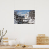 Die Kirche im Schnee mit den Alpen im Winter Poster (Küche)
