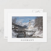 Die Kirche im Schnee mit den Alpen im Winter Postkarte (Vorne/Hinten)