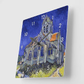 Die Kirche in Auvers, Van Gogh Quadratische Wanduhr (Winkel)