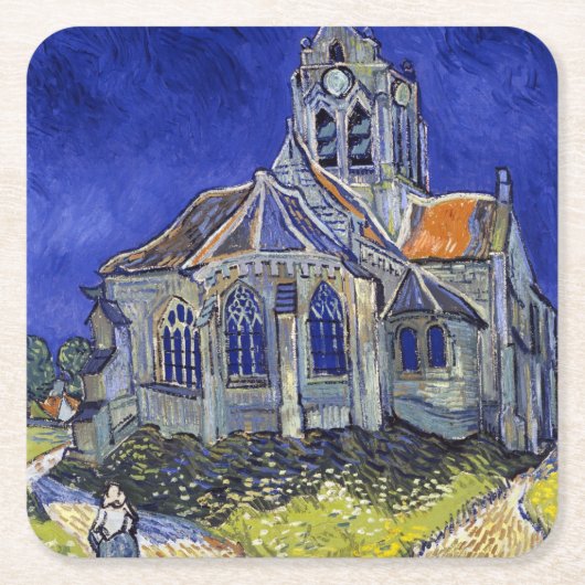 Die Kirche in Auvers, Van Gogh Rechteckiger Pappuntersetzer (Vorderseite)