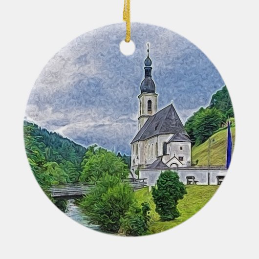 Die Kirche in Ramsau - Idylle Keramik Ornament (Hinten)
