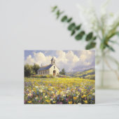 Die Kirche ist von Wildblumen umgeben Postkarte (Stehend Vorderseite)