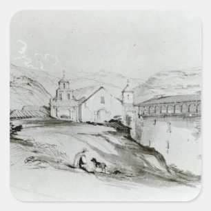 Die Kirche von San Francisco, Valparaiso, 1834 Quadratischer Aufkleber