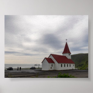 Die Kirche von Vik in Island Poster