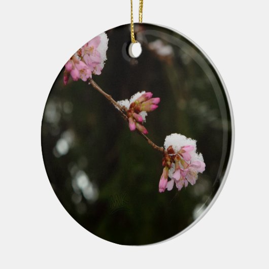 "Die Kirsche Hung mit Schnee sehen" - ein E Keramikornament (Links)