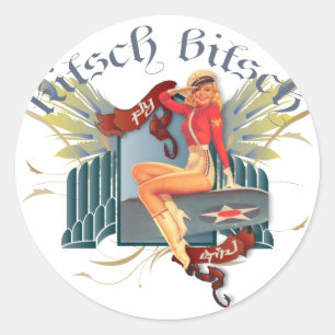 Die Kitsch Bitsch : Fly Girl Tattoo Pin-Up Runder Aufkleber