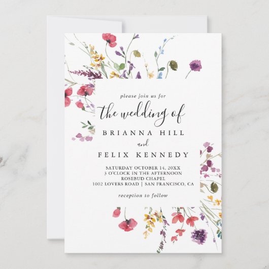 Die klassische, farbenfrohe blumenreiche Hochzeit Einladung (Vorderseite)