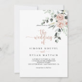 Die klassische, rosa Rosenblütenhochzeit von Einladung (Vorderseite)