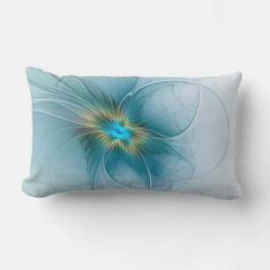 Die kleine Beauty Modern Blue Gold Fraktal Blume Lendenkissen