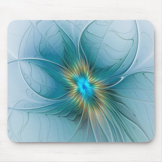 Die kleine Beauty Modern Blue Gold Fraktal Blume Mousepad (Vorne)