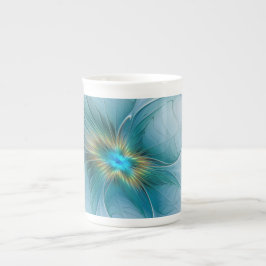 Die kleine Beauty Modern Blue Gold Fraktal Blume Porzellantasse