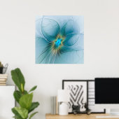 Die kleine Beauty Modern Blue Gold Fraktal Blume Poster (Heimbüro)