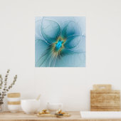 Die kleine Beauty Modern Blue Gold Fraktal Blume Poster (Küche)