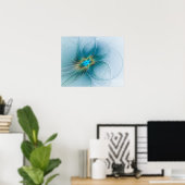 Die kleine Beauty Modern Blue Gold Fraktal Blume Poster (Heimbüro)