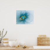 Die kleine Beauty Modern Blue Gold Fraktal Blume Poster (Küche)