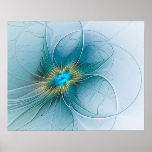 Die kleine Beauty Modern Blue Gold Fraktal Blume Poster (Vorne)