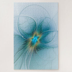 Die kleine Beauty Modern Blue Gold Fraktal Blume Puzzle