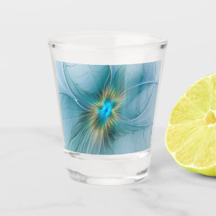 Die kleine Beauty Modern Blue Gold Fraktal Blume Schnapsglas