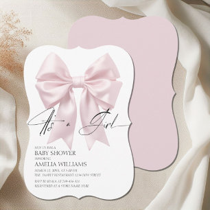 Die kleine, elegante, weich rosa Bow Babydusche Einladung