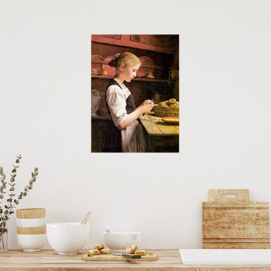 Die kleine elschälerin Girl Peeling Potatos Poster (Küche)