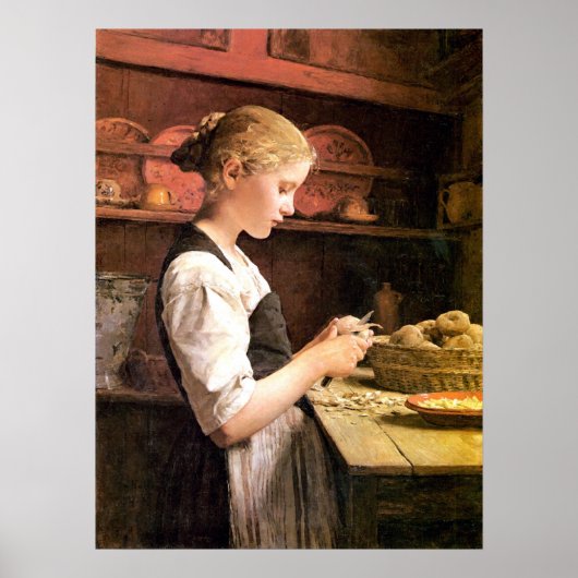 Die kleine elschälerin Girl Peeling Potatos Poster (Vorne)