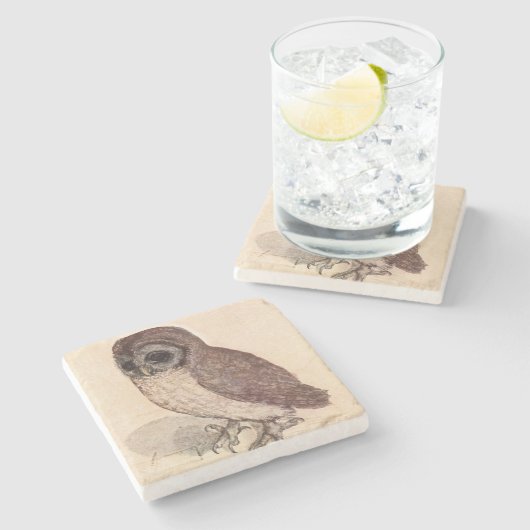 Die kleine Eule durch Albrecht Dürer-Quadrat Steinuntersetzer (Seitenansicht)