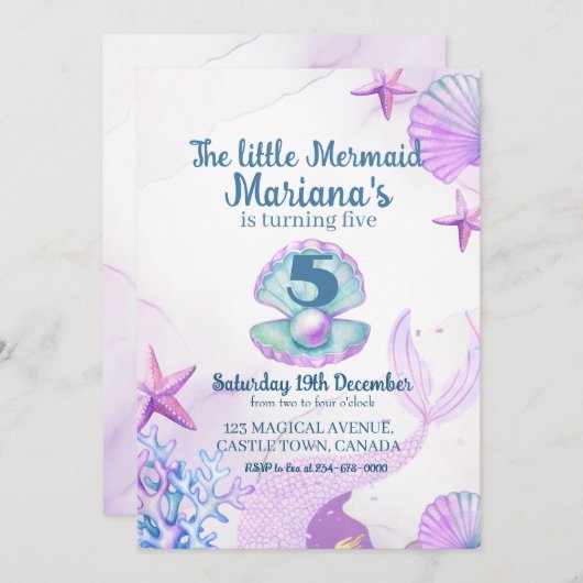 Die kleine Meerjungfrau-Geburtstagspartei Einladung (Vorne/Hinten)