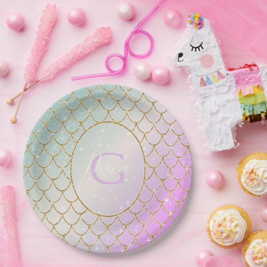 Die kleine Meerjungfrau. Goldene Waage auf rosa, t Pappteller (Party)