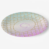 Die kleine Meerjungfrau. Goldene Waage auf rosa, t Pappteller (Schrägansicht)