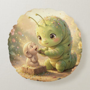 Die kleine Raupe auf ihrer magischen Reise 🐛✨1 Rundes Kissen