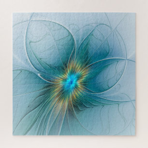 Die kleine Schönheit Moderne Blaue Goldene Fraktal Puzzle