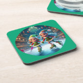 Die kleinen Helfer des Weihnachtsmanns sind innen  Getränkeuntersetzer (Linke Seite)