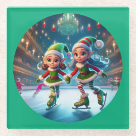 Die kleinen Helfer des Weihnachtsmanns sind innen  Glasuntersetzer