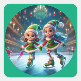 Die kleinen Helfer des Weihnachtsmanns sind innen  Quadratischer Aufkleber