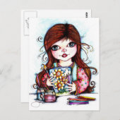 Die kleinen Künstler, die glückliche Blume malen Postkarte (Vorne/Hinten)