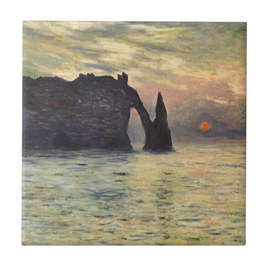 Die Klippe Etretat, Sonnenuntergang von Claude Mon Fliese (Vorderseite)
