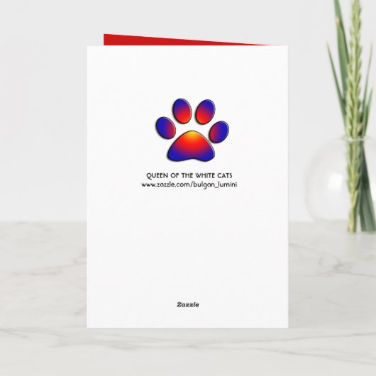 DIE KÖNIGIN DER WEISSEN KATZEN MIT ROTEM RIBBON KARTE (Rückseite)