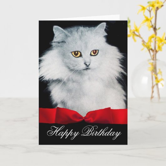 DIE KÖNIGIN DER WEISSEN KATZEN MIT ROTEM RIBBON KARTE (Gelbe Blume)