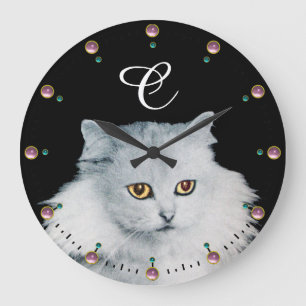 DIE KÖNIGIN DER WEISSEN KATZEN-MONOGRAMM, rosa Mau Große Wanduhr