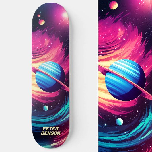 Die kosmischen Planeten rosa und blau Skateboard