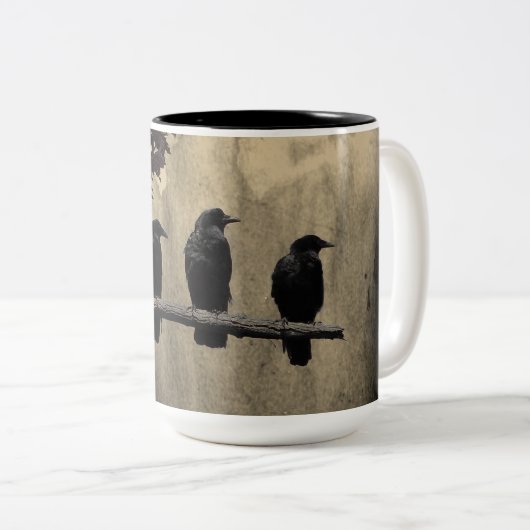 Die Krähen am Zweig Zweifarbige Tasse (VorderseiteRechts)