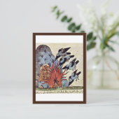 Die Krähen falten ihre Flügel, während das Feuer b Postkarte (Stehend Vorderseite)