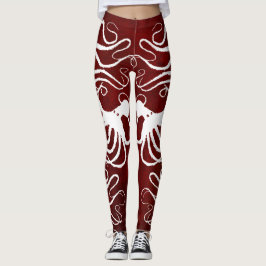 Die Kraken-Weiß des Amys auf Rot - Leggings