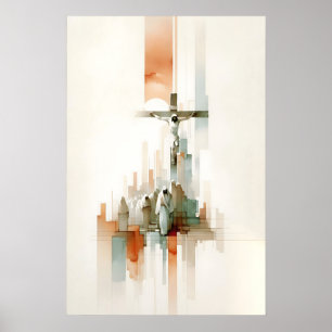 Die Kreuzigung Jesu Minimalistische Aquarellmalere Poster