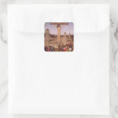 Die Kreuzigung (Öl auf Platte) Quadratischer Aufkleber (Tasche)