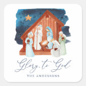 Die Krippe der Aquarellkunst Gott Quadratischer Aufkleber (Vorderseite)