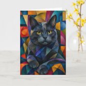 Die kubistische Katze Karte (Gelbe Blume)